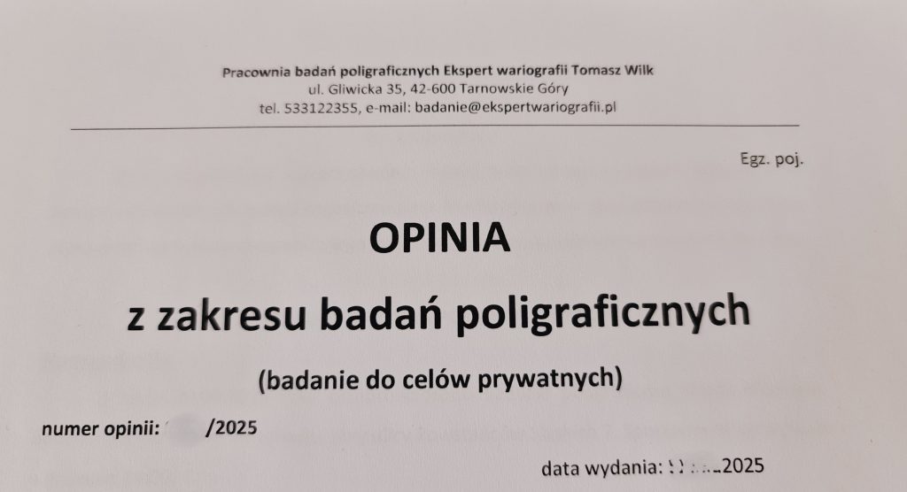 Wydruk opinii z badania poligraficznego (wariograficznego)